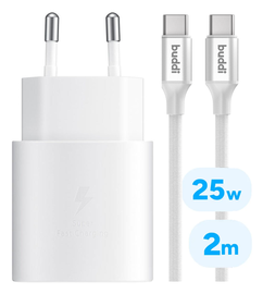 Originele Samsung 25W Power Adapter met Buddi Flex USB-C Kabel 2M Wit afbeelding