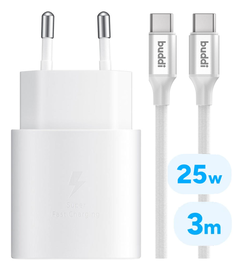 Originele Samsung 25W Power Adapter met Buddi Flex USB-C Kabel 3M Wit afbeelding