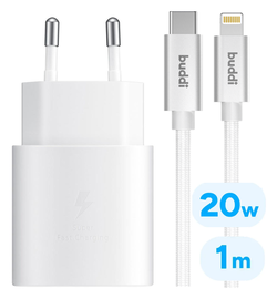 Originele Samsung Power Adapter met 20W Buddi Flex Lightning Kabel 1M Wit afbeelding