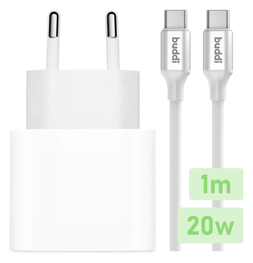 Originele Apple 20W USB-C Oplader met Buddi USB-C Kabel 1M Wit afbeelding 1