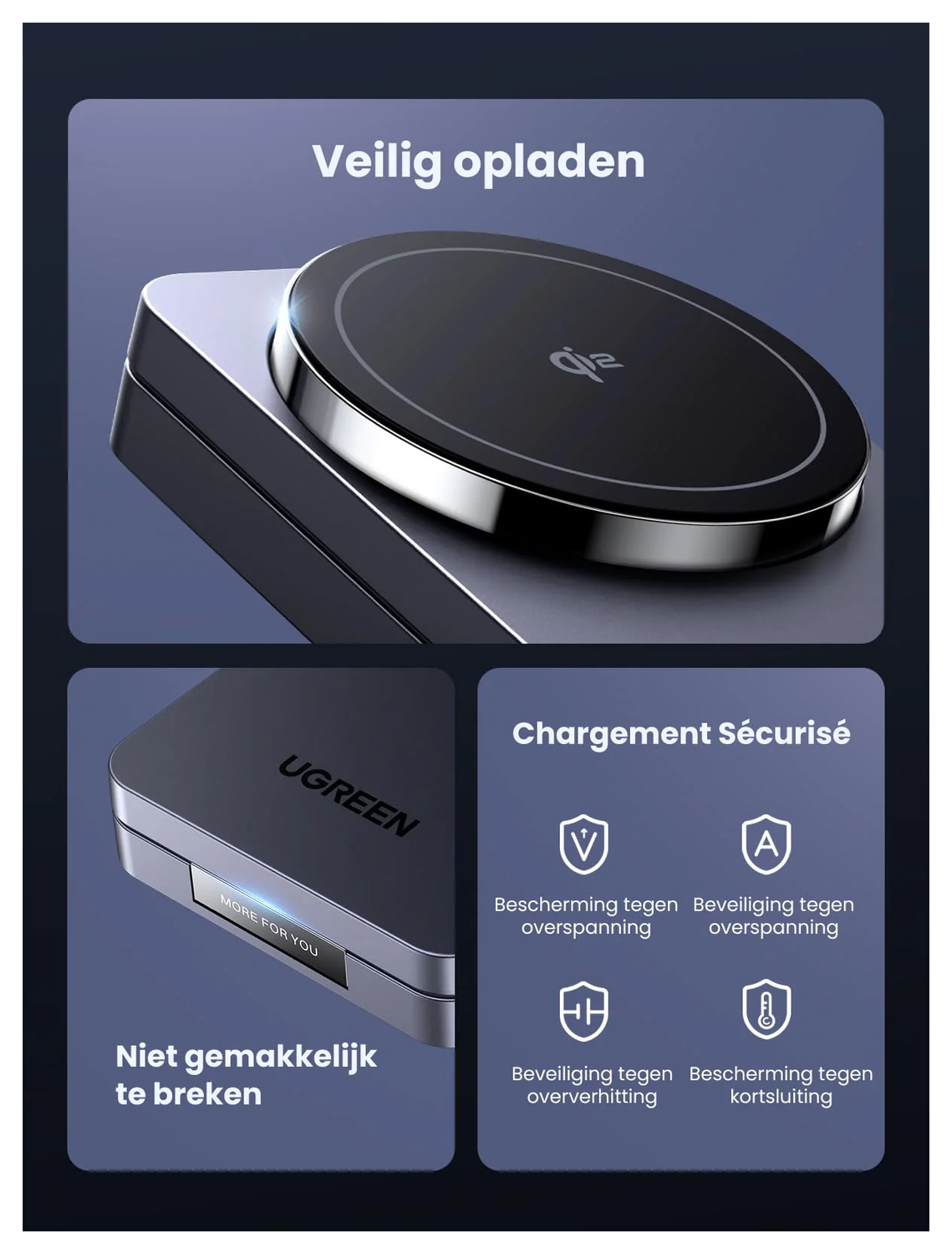 UGREEN MagFlow Qi2 2-in-1 15W Draadloze MagSafe Oplader Smartphone & AirPods afbeelding 7