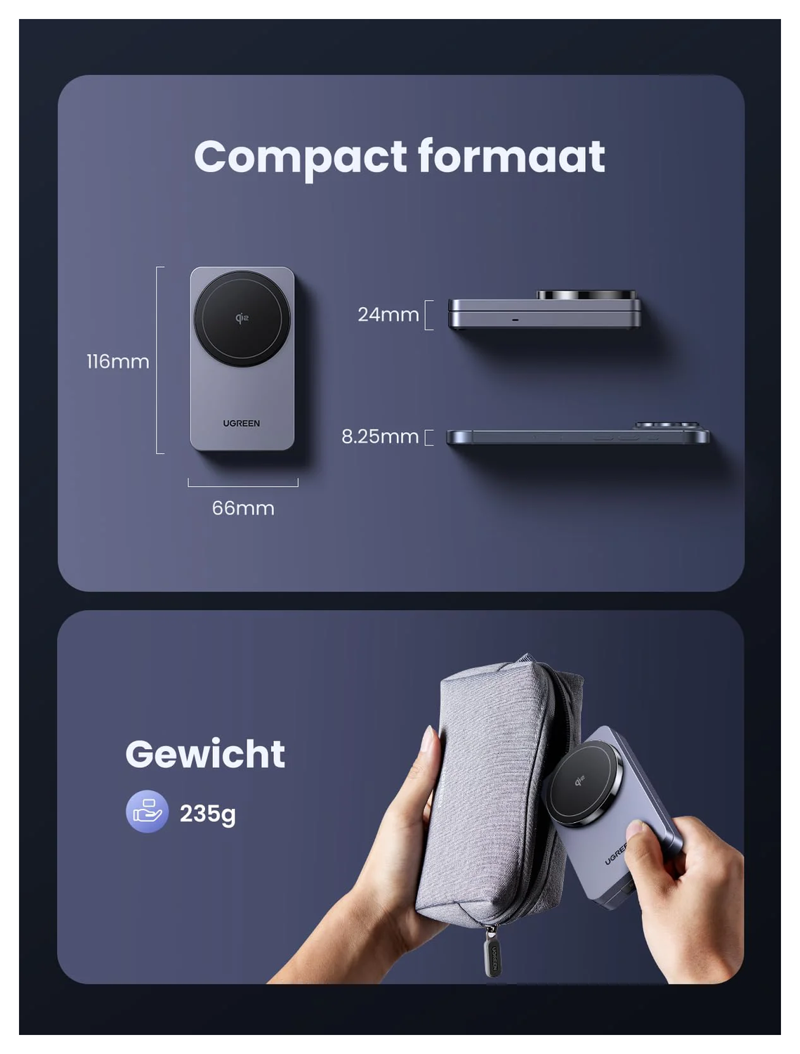 UGREEN MagFlow Qi2 2-in-1 15W Draadloze MagSafe Oplader Smartphone & AirPods afbeelding 8