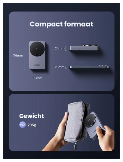 UGREEN MagFlow Qi2 2-in-1 15W Draadloze MagSafe Oplader Smartphone & AirPods afbeelding 8