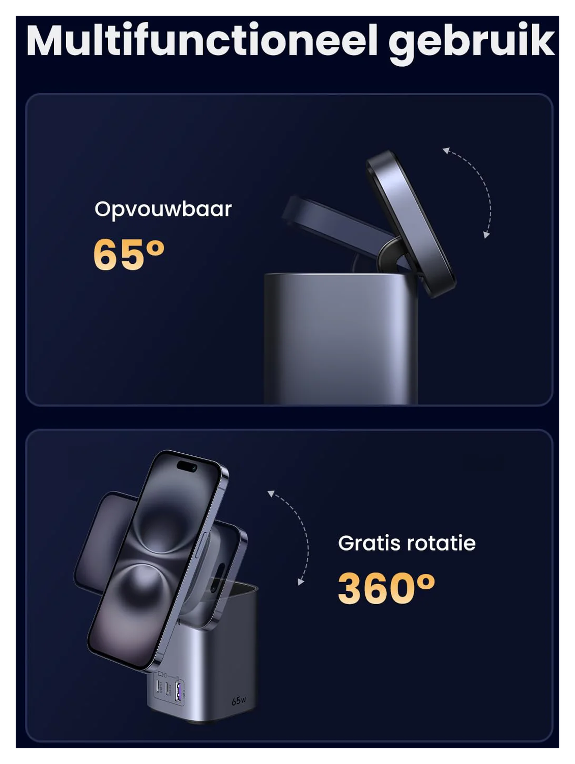 UGREEN Nexode 65W 4-in-1 GaN Qi2 Oplader met MagSafe Opladen 15W afbeelding 6