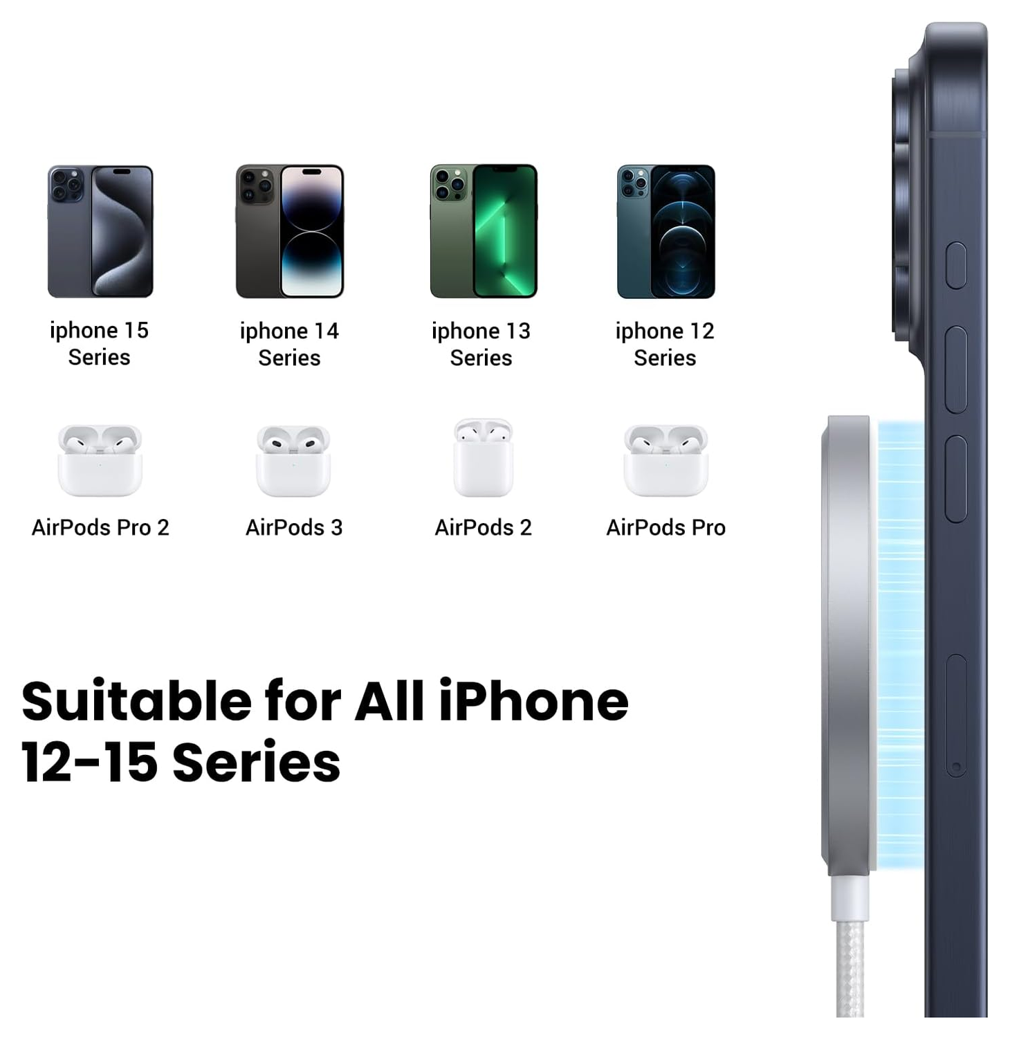 UGREEN Qi2 15W Draadloze Magnetische MagSafe Oplader Wit afbeelding 10