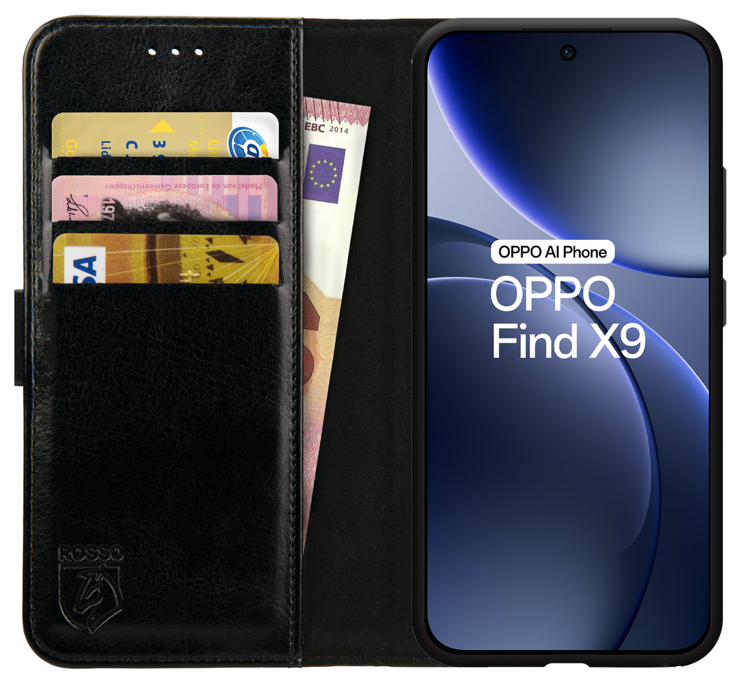 Rosso Element Oppo Find X9 Hoesje Book Case Wallet Zwart afbeelding 1