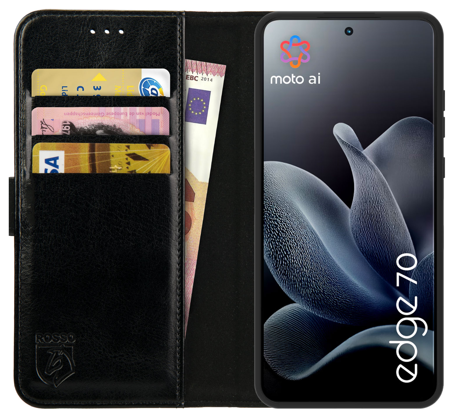 Rosso Element Motorola Edge 70 Hoesje Book Case Wallet Zwart afbeelding 1