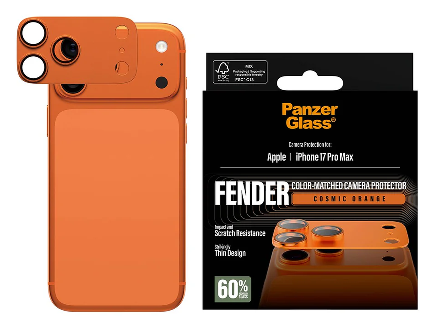 PanzerGlass Fender iPhone 17 Pro Max Camera Lens Protector Tempered Glass Oranje afbeelding 5