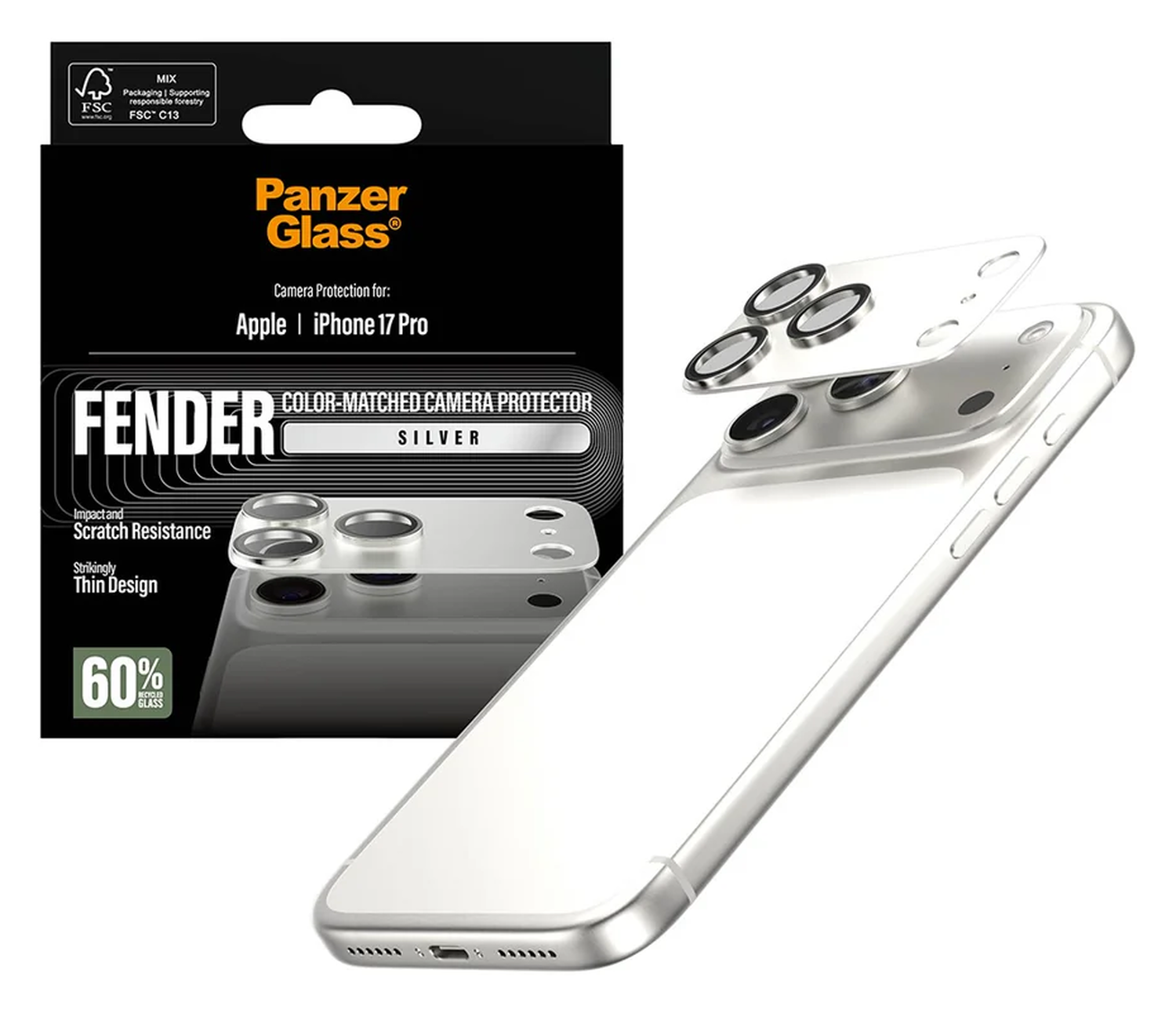 PanzerGlass Fender iPhone 17 Pro Camera Lens Protector Tempered Glass Zilver afbeelding 1