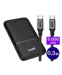 Buddi Go Compacte Powerbank 5.000 mAh met Buddi Flex 30cm USB-C Kabel 60W Zwart afbeelding