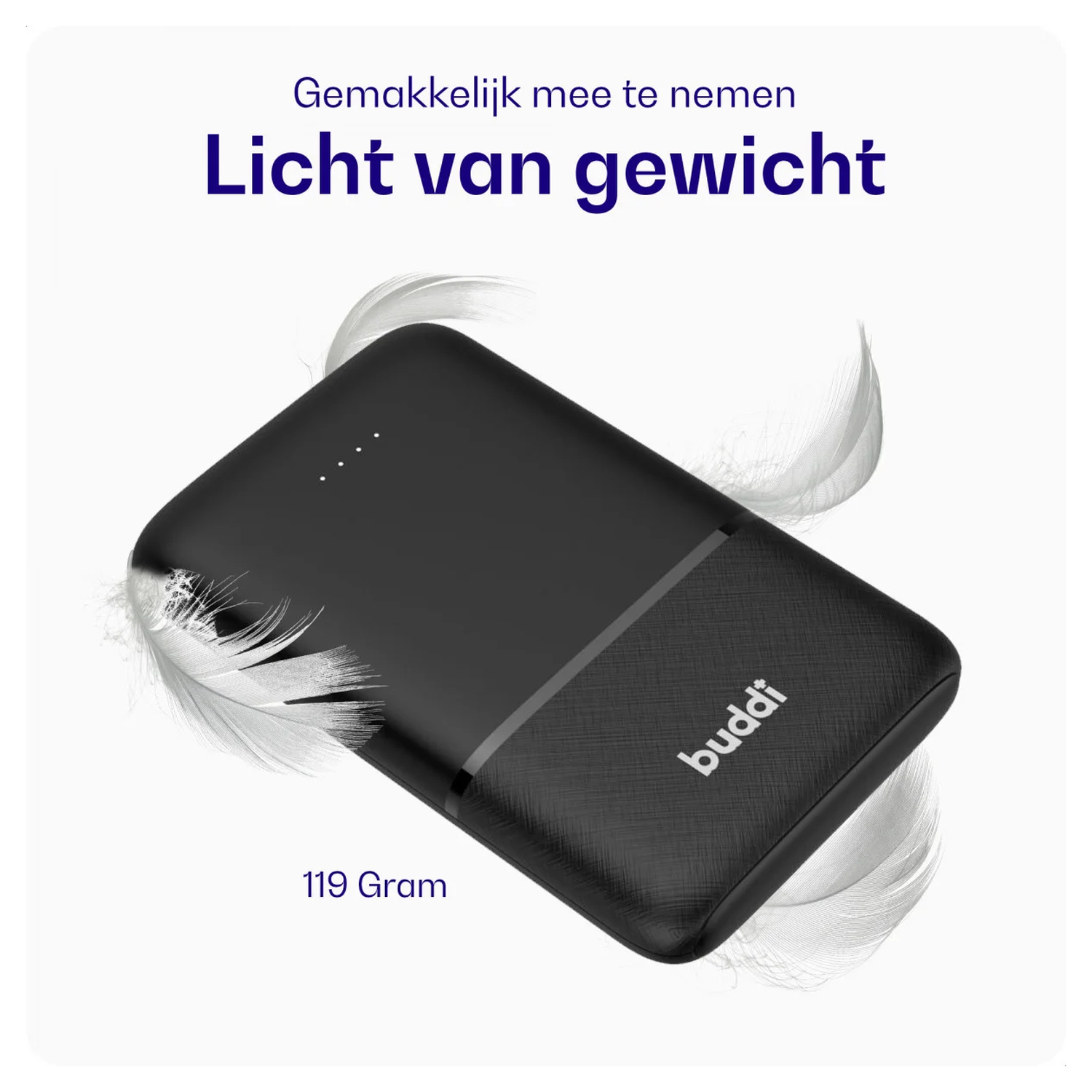 Buddi Go Compacte Powerbank 5.000 mAh met Buddi Flex 30cm USB-C Kabel 60W Zwart afbeelding 4