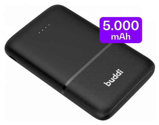 Buddi Go Compacte Powerbank 5.000 mAh met Buddi Flex 30cm USB-C Kabel 60W Zwart afbeelding 2