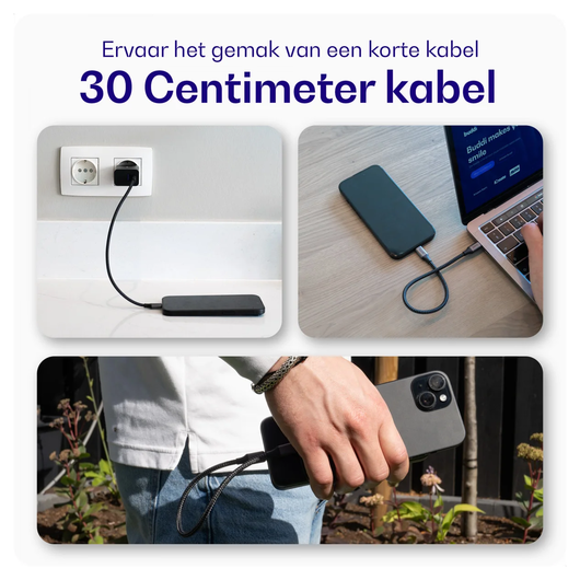 Buddi Go Compacte Powerbank 5.000 mAh met Buddi Flex 30cm USB-C Kabel 60W Zwart afbeelding 7