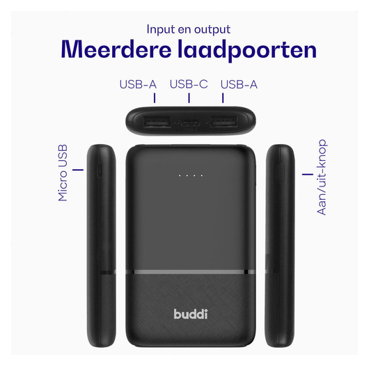 Buddi Go Compacte Powerbank 5.000 mAh met Buddi Flex 30cm USB-C Kabel 60W Zwart afbeelding 6