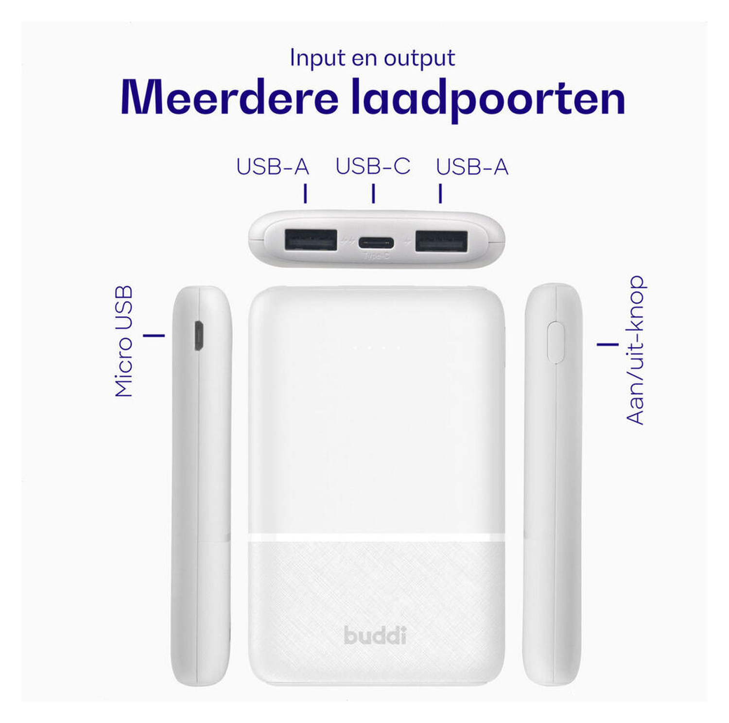 Buddi Go Compacte Powerbank 5.000 mAh met Buddi Flex 30cm USB-C Kabel 60W Wit afbeelding 6