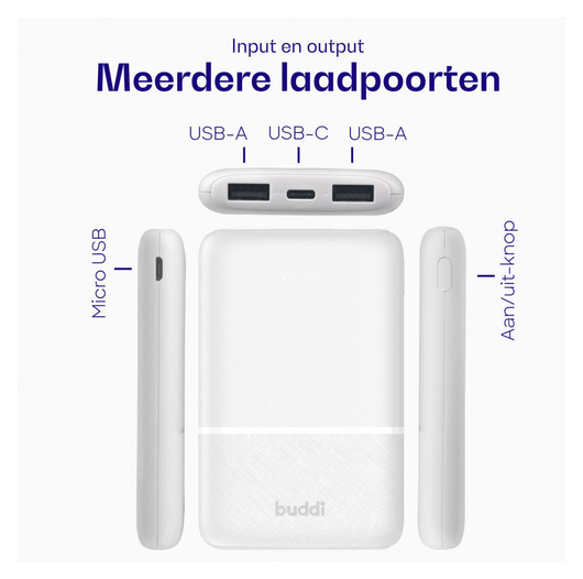 Buddi Go Compacte Powerbank 5.000 mAh met Buddi Flex 30cm USB-C Kabel 60W Wit afbeelding 6
