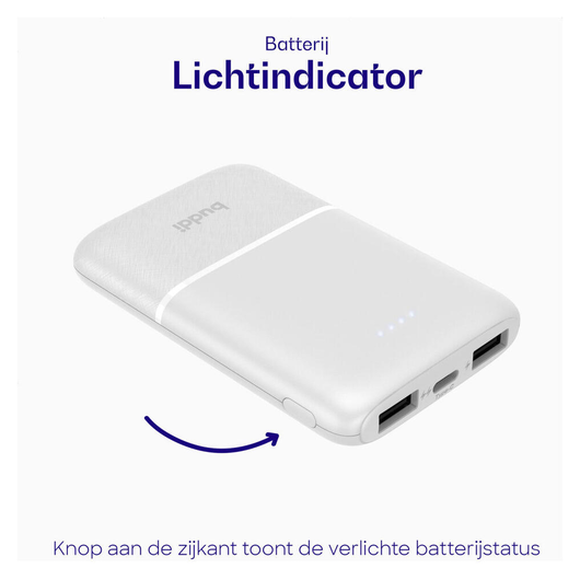 Buddi Go Compacte Powerbank 5.000 mAh met Buddi Flex 30cm USB-C Kabel 60W Wit afbeelding 7