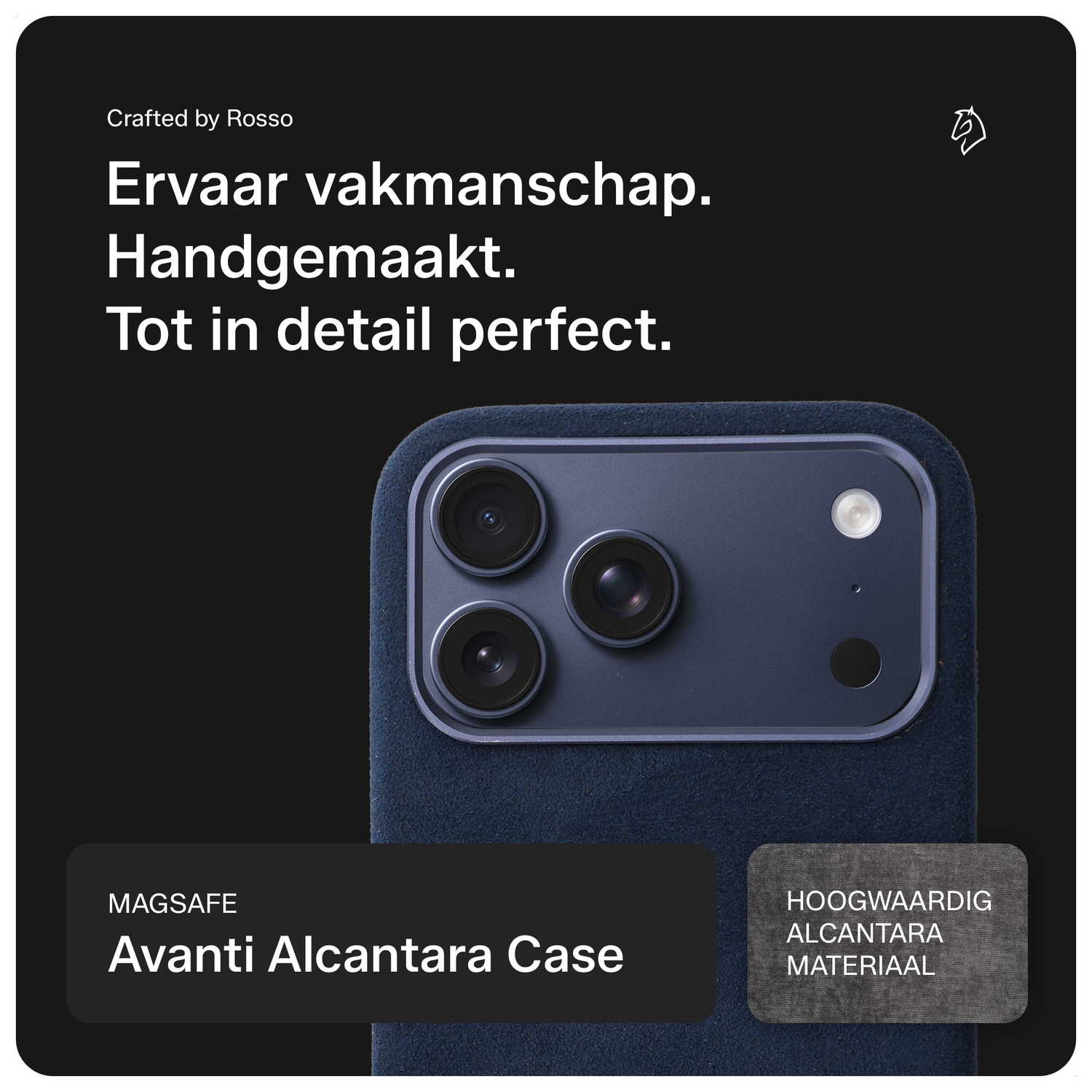 Rosso Avanti iPhone 17 Pro Max Hoesje Alcantara MagSafe Back Cover Blauw afbeelding 2