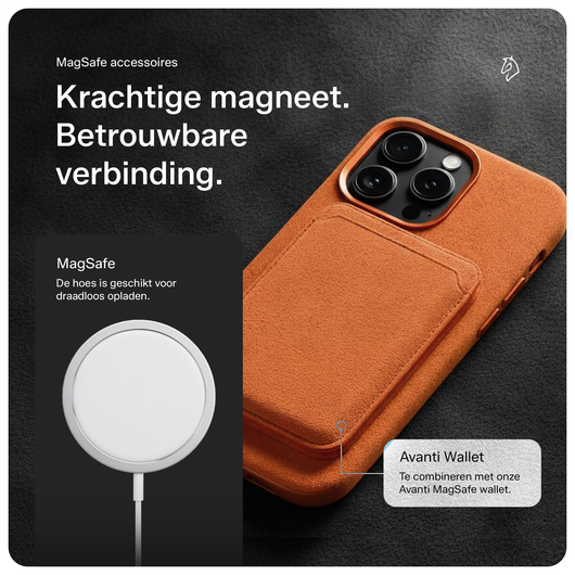 Rosso Avanti iPhone 17 Pro Max Hoesje Alcantara MagSafe Back Cover Oranje afbeelding 5