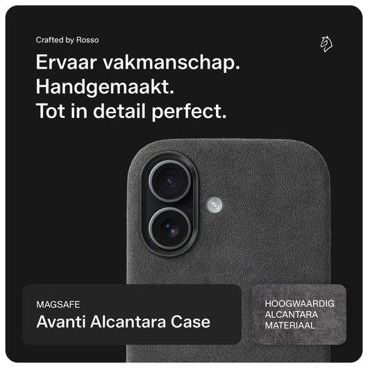 Rosso Avanti Apple iPhone 16 Hoesje Alcantara MagSafe Back Cover Grijs afbeelding 2