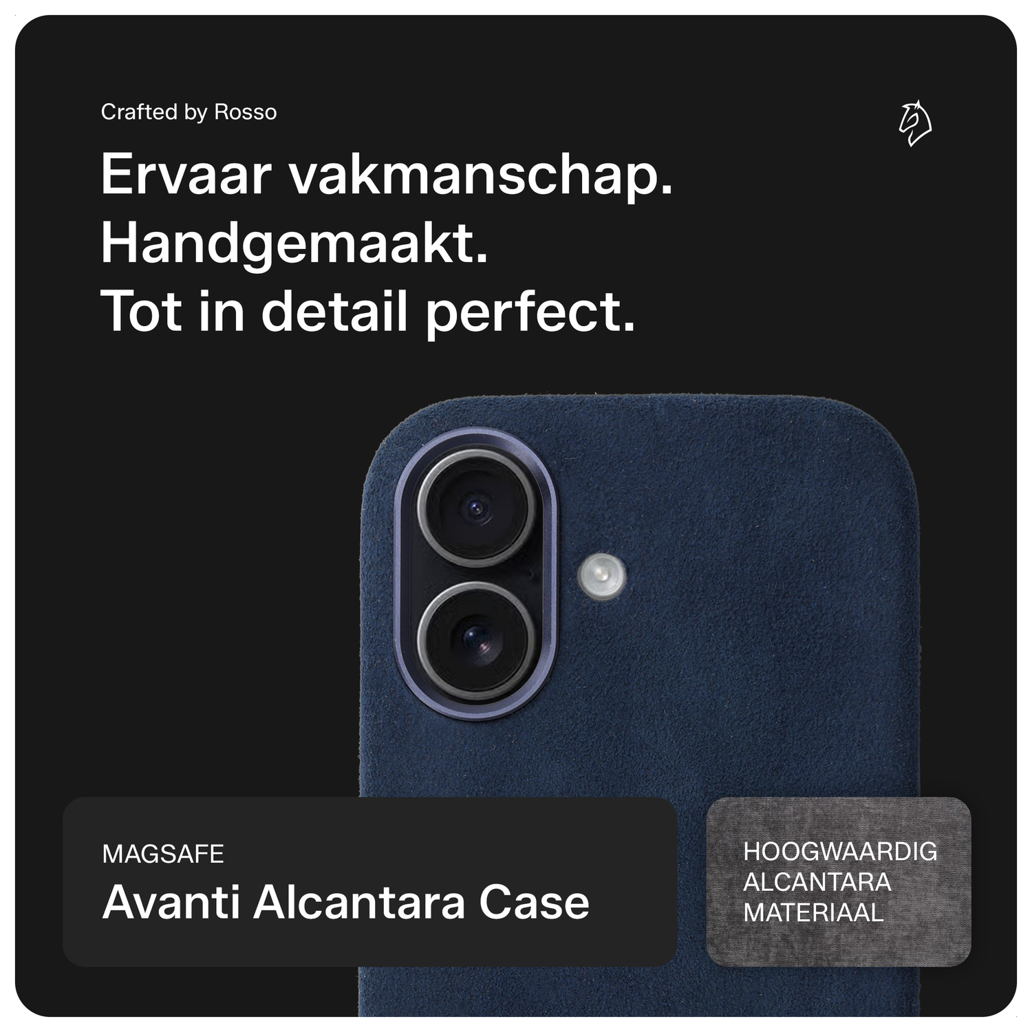 Rosso Avanti Apple iPhone 16 Hoesje Alcantara MagSafe Back Cover Blauw afbeelding 2