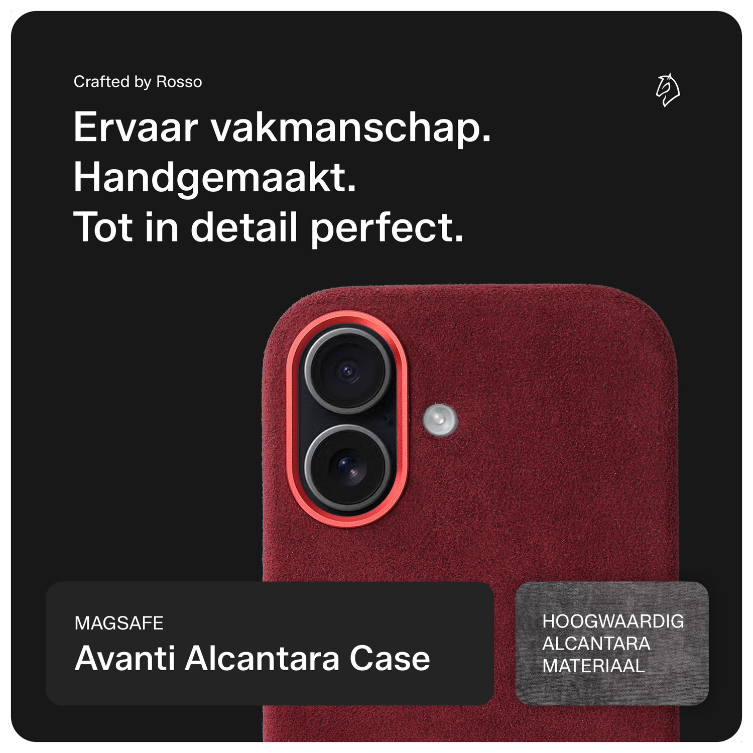 Rosso Avanti Apple iPhone 16 Hoesje Alcantara MagSafe Back Cover Burgundy afbeelding 2