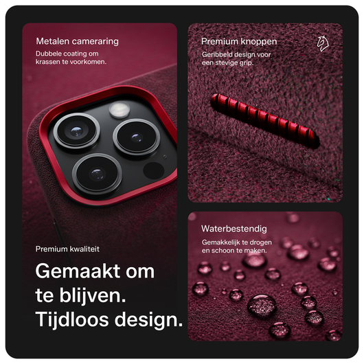 Rosso Avanti Apple iPhone 16 Hoesje Alcantara MagSafe Back Cover Burgundy afbeelding 3