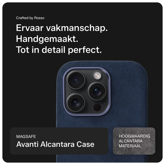 Rosso Avanti Apple iPhone 16 Pro Hoesje Alcantara MagSafe Back Cover Blauw afbeelding 2