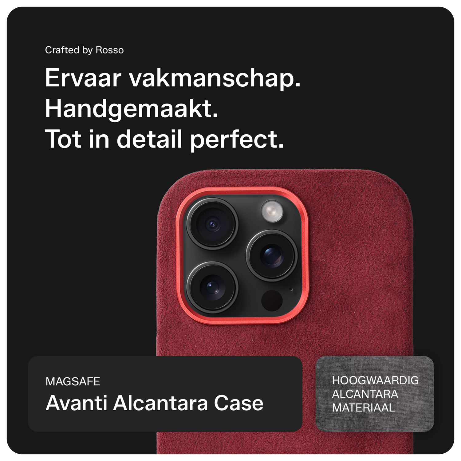 Rosso Avanti Apple iPhone 16 Pro Hoesje Alcantara MagSafe Back Cover Burgundy afbeelding 2