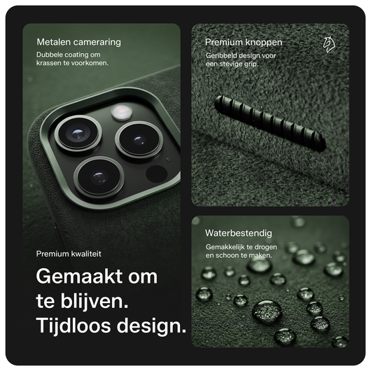 Rosso Avanti Apple iPhone 16 Pro Hoesje Alcantara MagSafe Back Cover Groen afbeelding 3