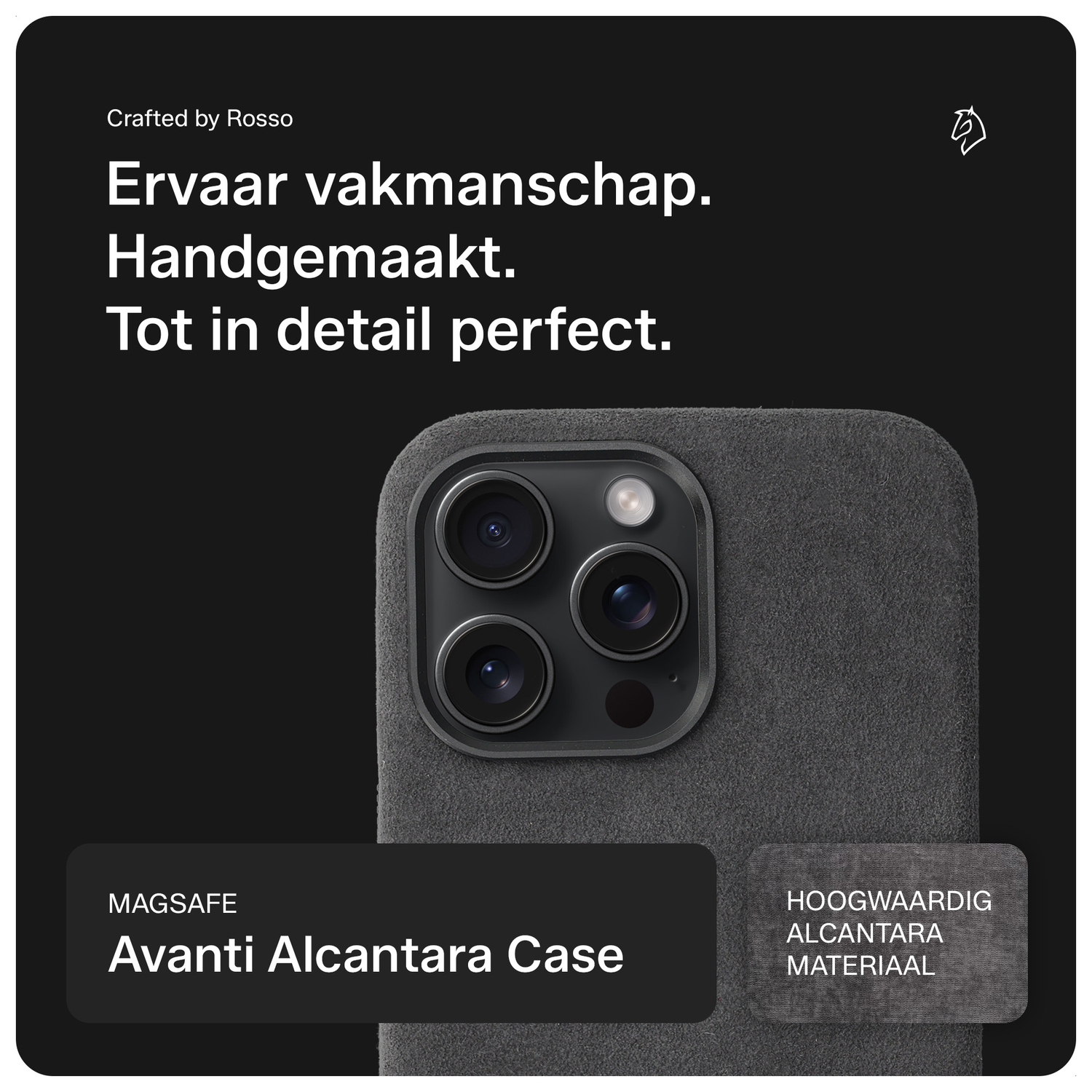 Rosso Avanti iPhone 16 Pro Max Hoesje Alcantara MagSafe Back Cover Grijs afbeelding 2