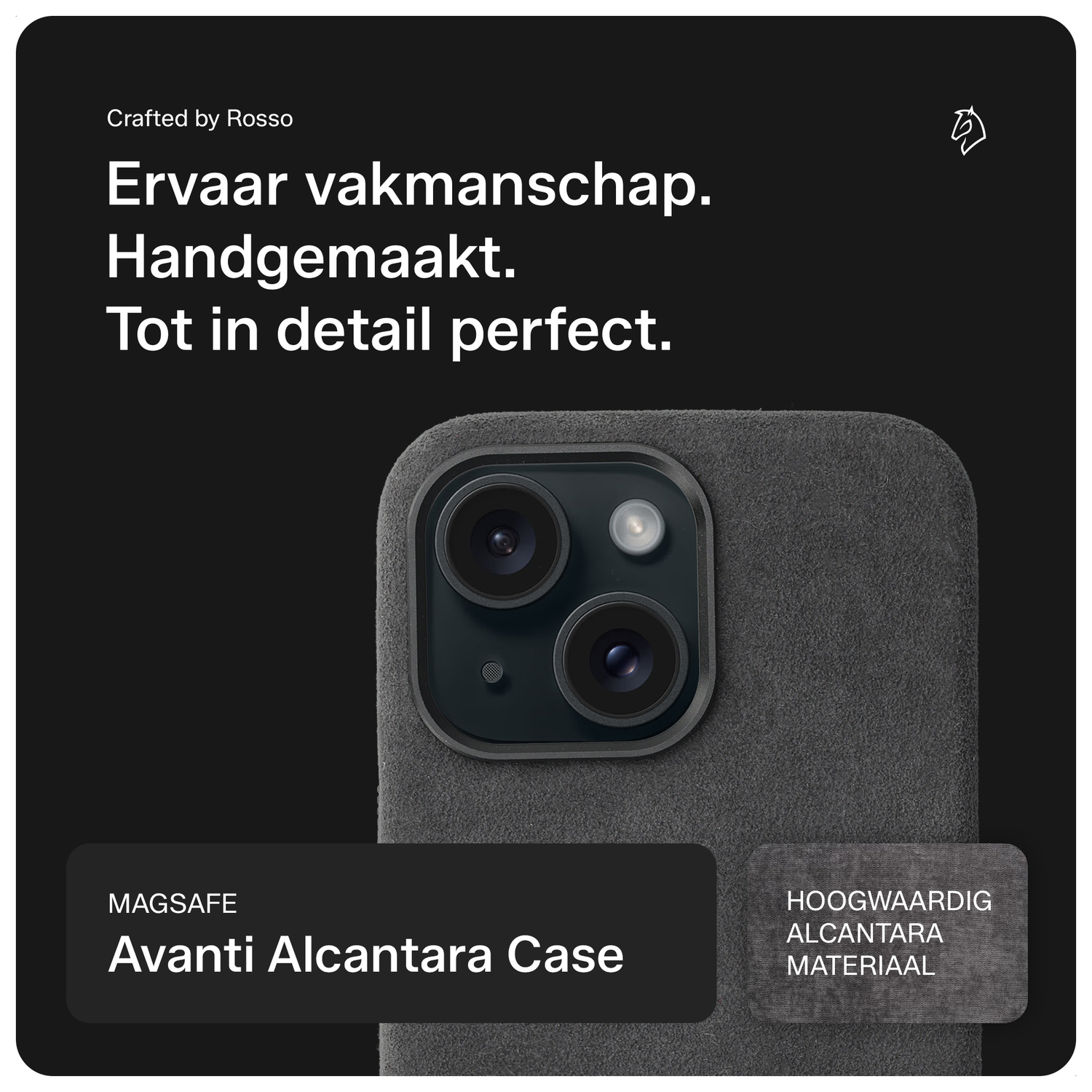 Rosso Avanti Apple iPhone 15 Hoesje Alcantara MagSafe Back Cover Grijs afbeelding 2