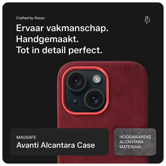 Rosso Avanti Apple iPhone 15 Hoesje Alcantara MagSafe Back Cover Burgundy afbeelding 2