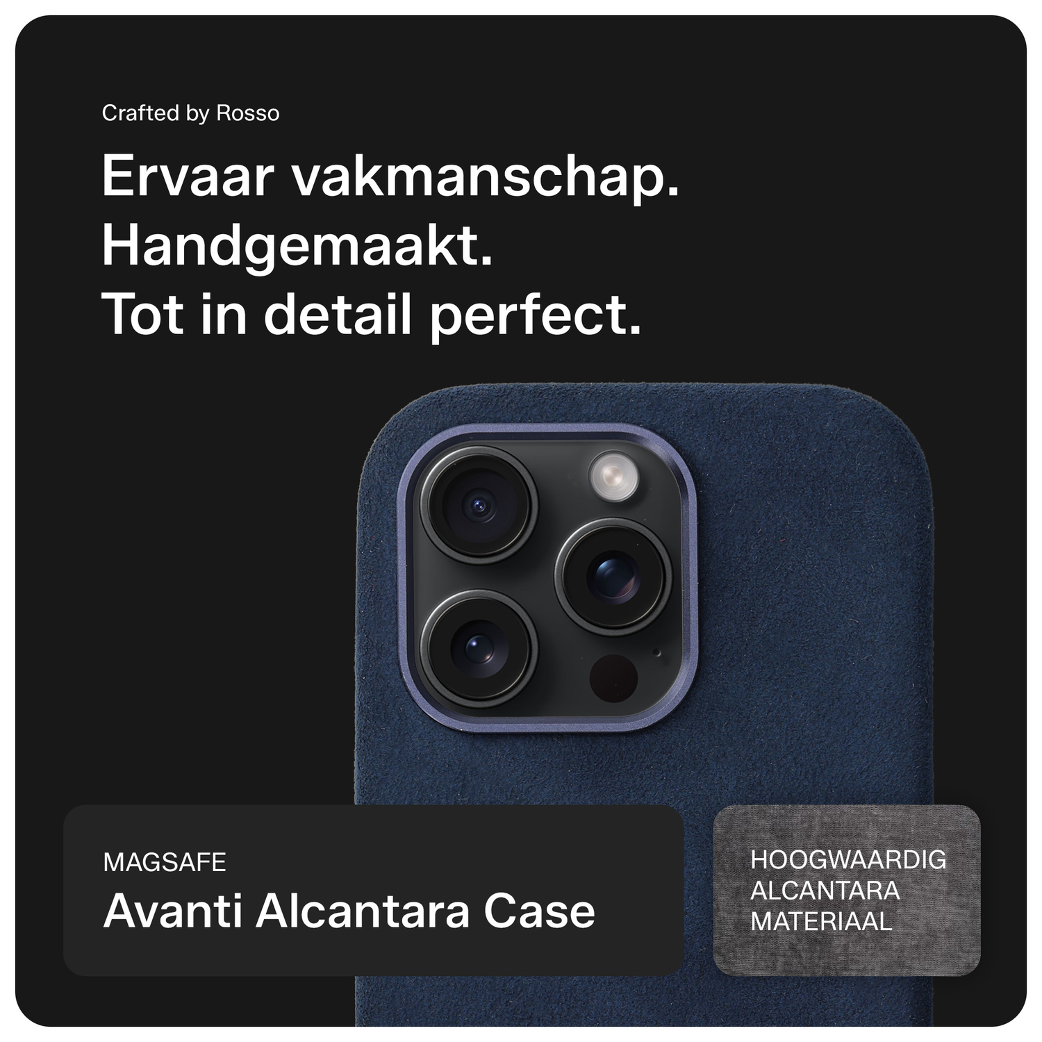 Rosso Avanti Apple iPhone 15 Pro Hoesje Alcantara MagSafe Back Cover Blauw afbeelding 2