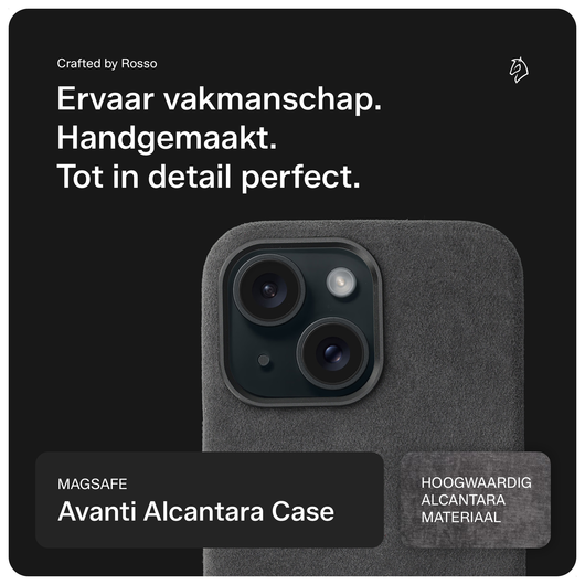 Rosso Avanti Apple iPhone 14 / 13 Hoesje Alcantara MagSafe Back Cover Grijs afbeelding 2