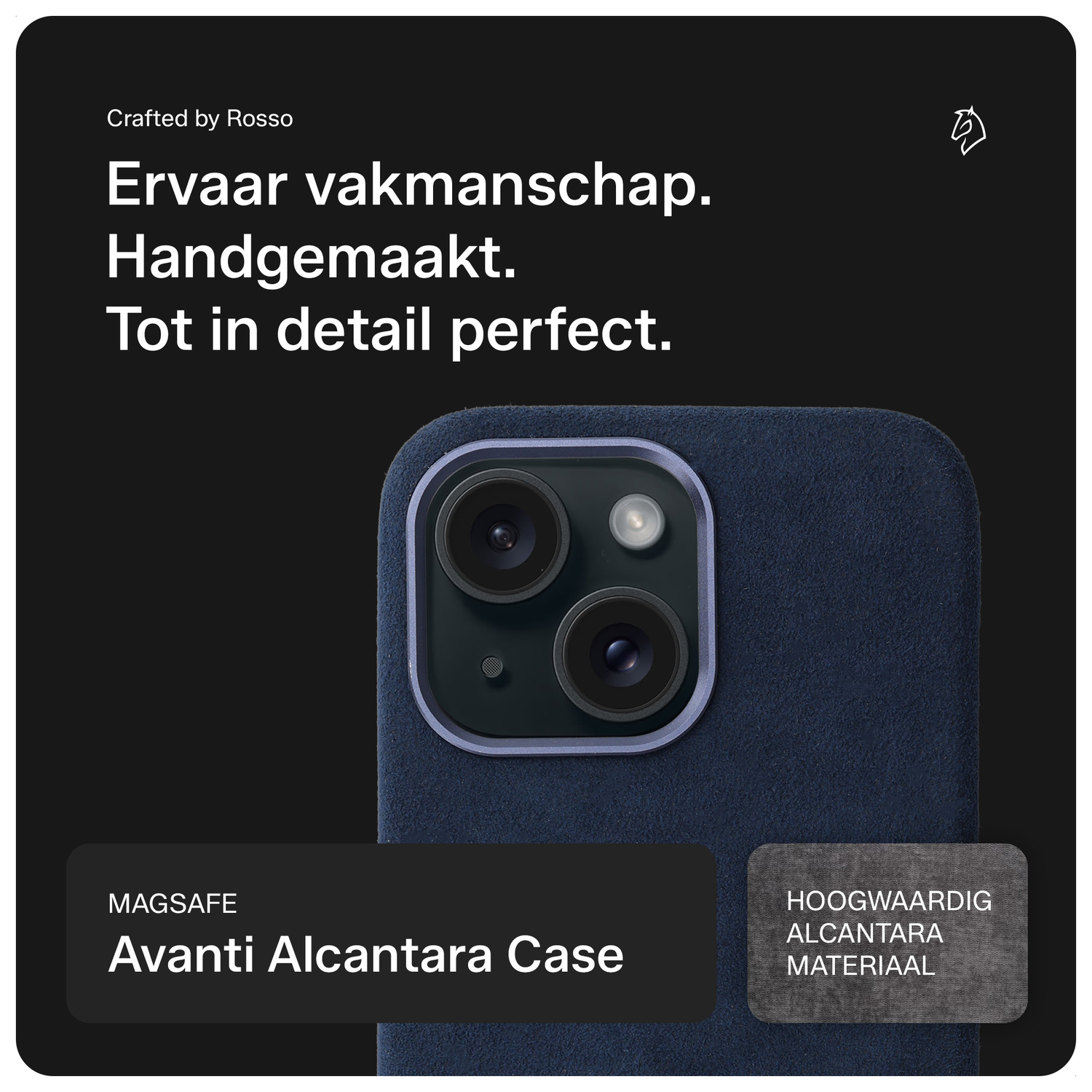 Rosso Avanti Apple iPhone 14 / 13 Hoesje Alcantara MagSafe Back Cover Blauw afbeelding 2