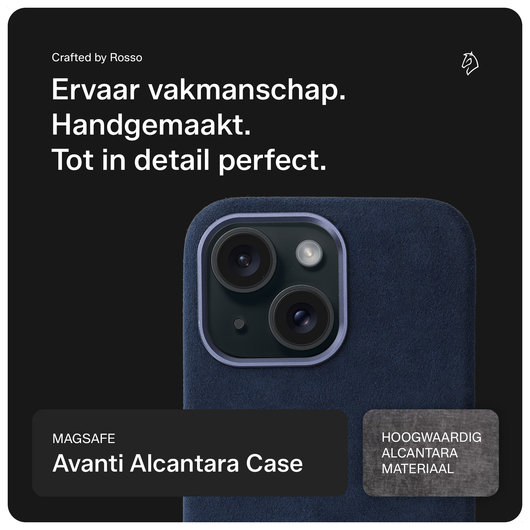 Rosso Avanti Apple iPhone 14 / 13 Hoesje Alcantara MagSafe Back Cover Blauw afbeelding 2