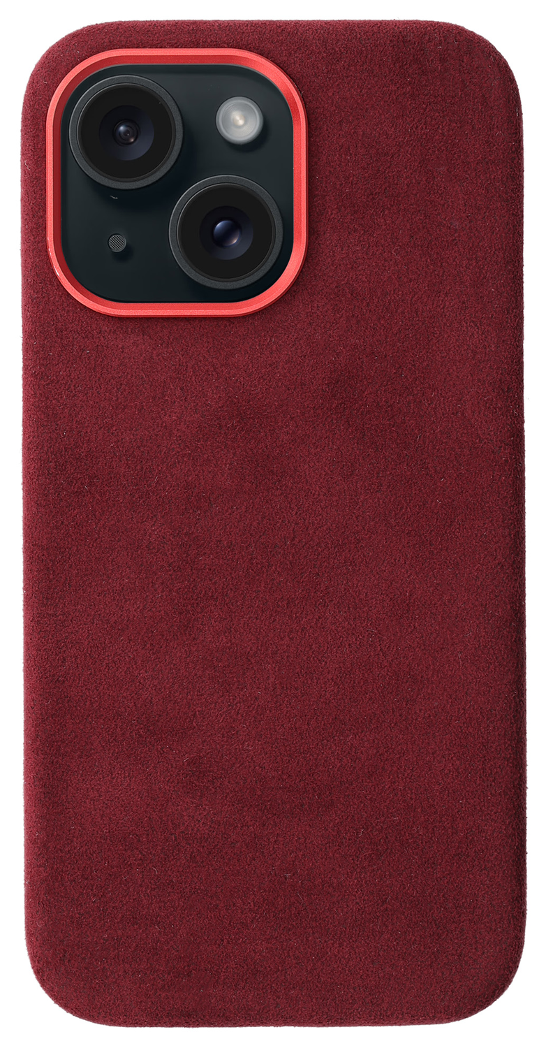 Rosso Avanti Apple iPhone 14 / 13 Hoesje Alcantara MagSafe Back Cover Burgundy afbeelding 1