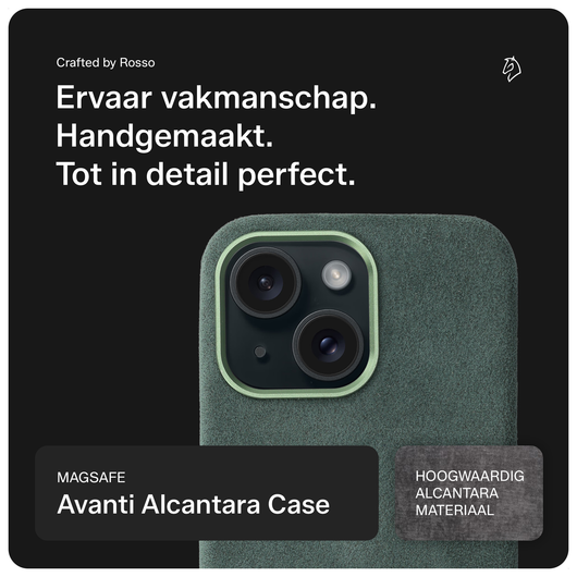 Rosso Avanti Apple iPhone 14 / 13 Hoesje Alcantara MagSafe Back Cover Groen afbeelding 2