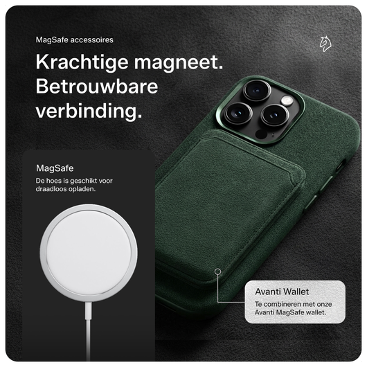 Rosso Avanti Apple iPhone 14 / 13 Hoesje Alcantara MagSafe Back Cover Groen afbeelding 5