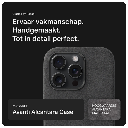 Rosso Avanti Apple iPhone 14 Pro Hoesje Alcantara MagSafe Back Cover Grijs afbeelding 2