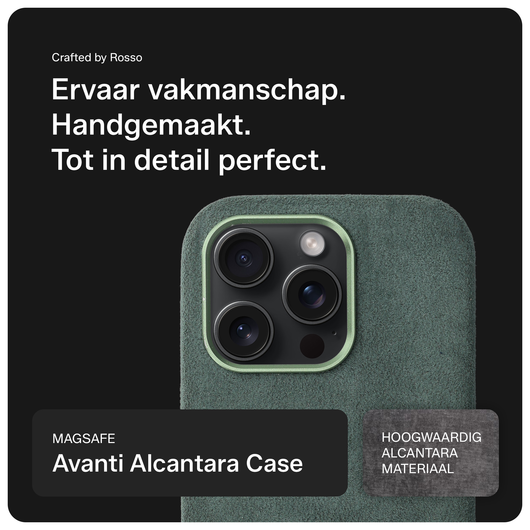 Rosso Avanti Apple iPhone 14 Pro Hoesje Alcantara MagSafe Back Cover Groen afbeelding 2
