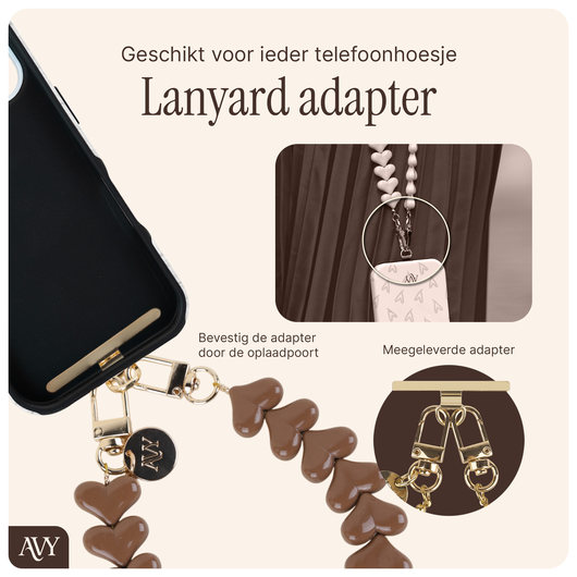 AVY Universele Hartjes Armband Polsband Telefoonkoord (30CM) Cupid Brown afbeelding 2
