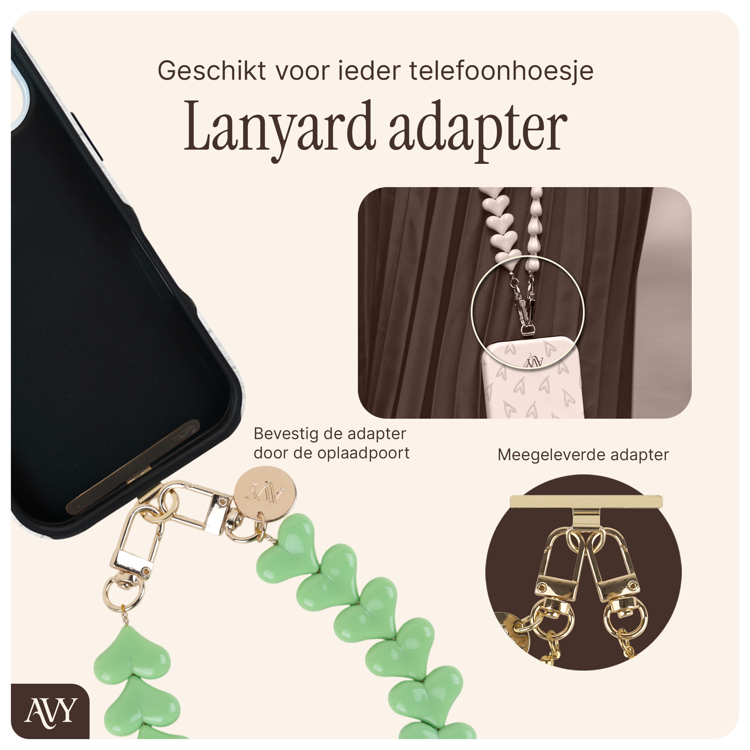 AVY Universele Hartjes Armband Polsband Telefoonkoord (30CM) Cupid Matcha afbeelding 2