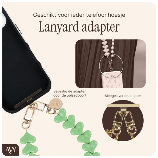 AVY Universele Hartjes Armband Polsband Telefoonkoord (30CM) Cupid Matcha afbeelding 2