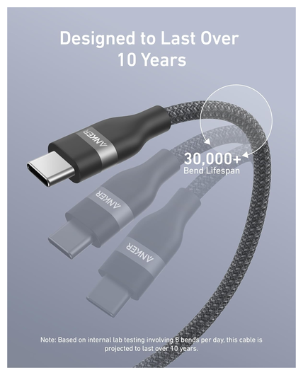 Anker USB-C naar USB-C Snellaad Kabel 240W Fast Charge Bio-Nylon 1.8M Zwart afbeelding 5