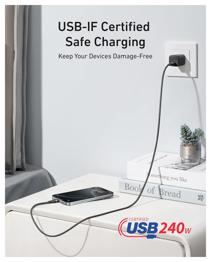 Anker USB-C naar USB-C Snellaad Kabel 240W Fast Charge Bio-Nylon 1.8M Zwart afbeelding 7