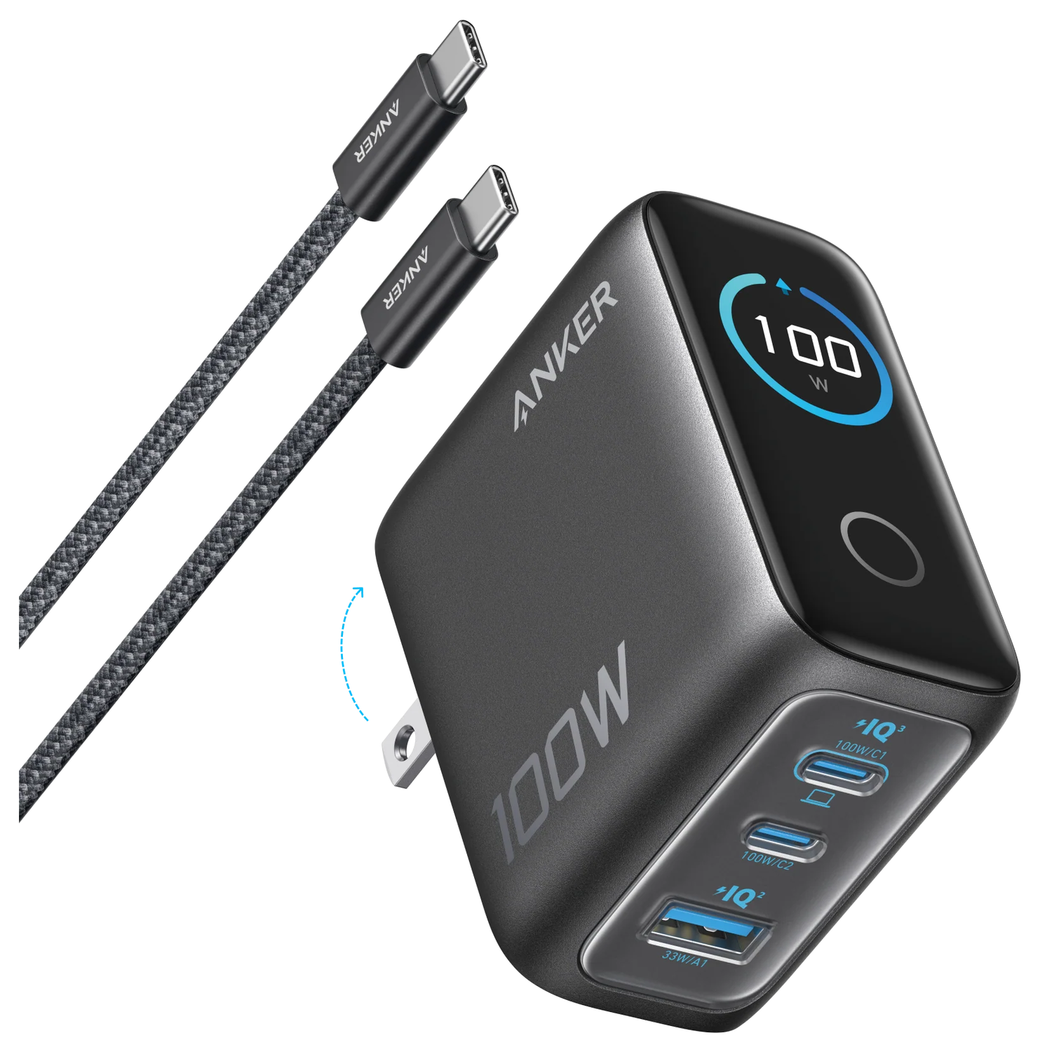 Anker (100W) USB-C Oplader GaN Snellader voor MacBook/Laptop Zwart afbeelding 1