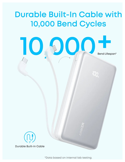 Anker Zolo Power Bank met Ingebouwde USB-C Kabel 22.5W PD 20,000 mAh Zwart afbeelding 6