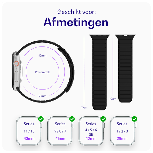 Buddi Fuse Magnetisch Apple Watch Bandje - 1-11/SE - 38/40/41/42MM Zwart afbeelding 6
